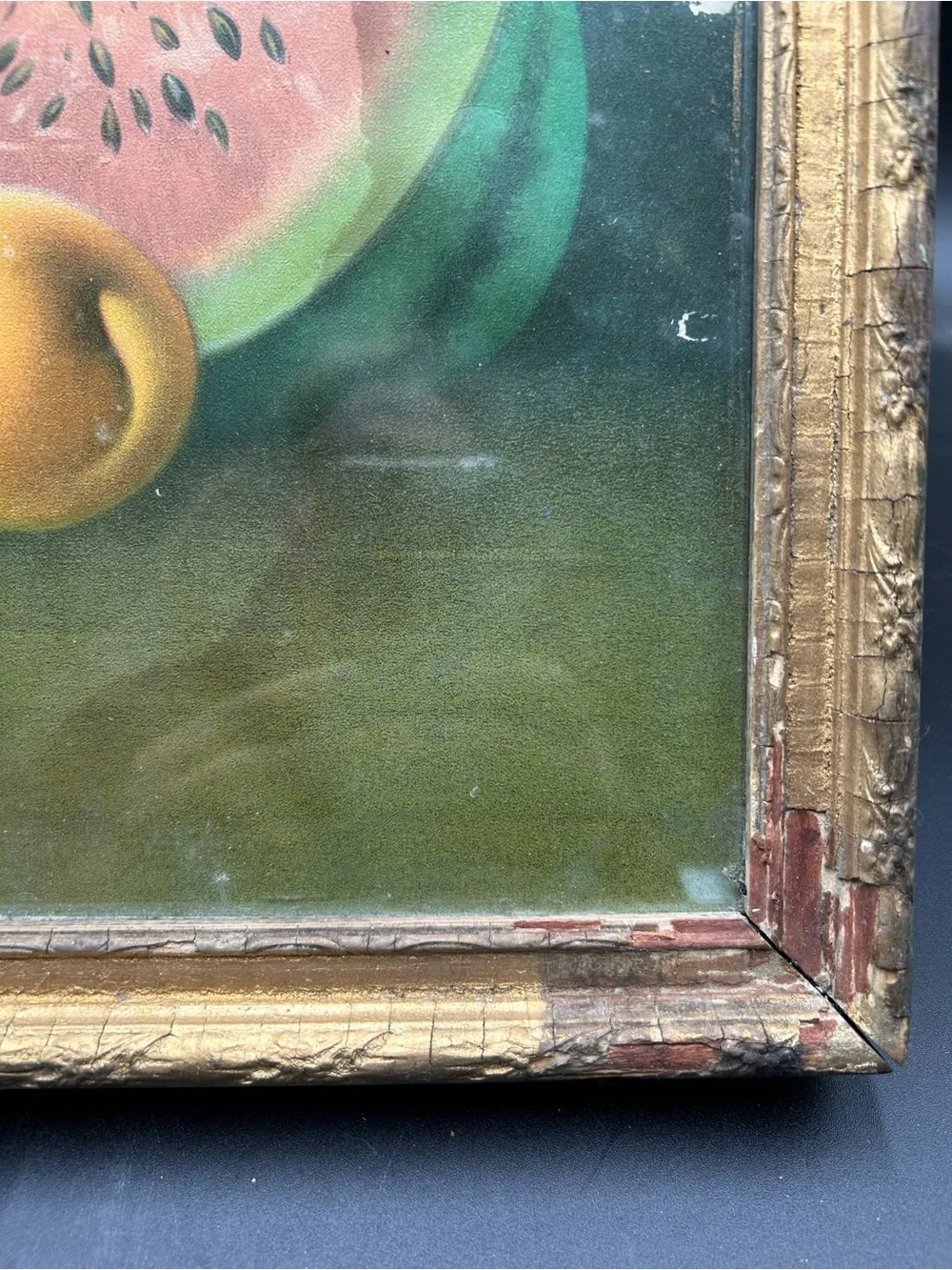Vintage Fruit Still Life print Wall Art - watermelon, peaches, gesso frame